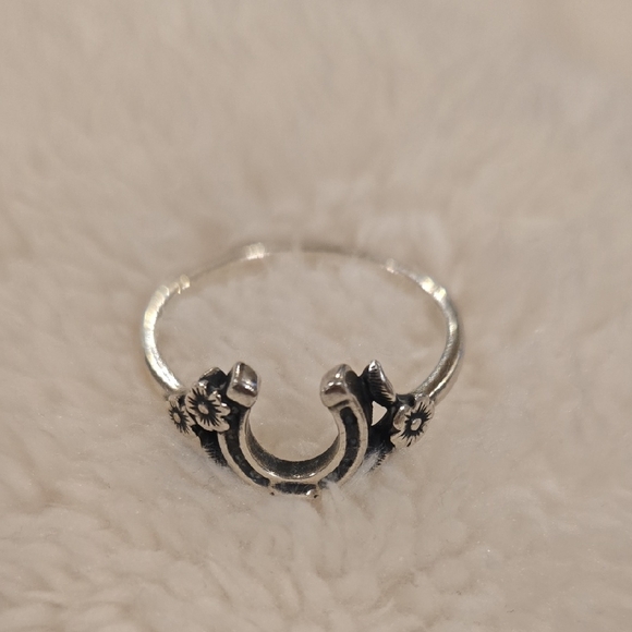 Silver Horseshoe Ring with Floral Accents - Picture 2 of 6